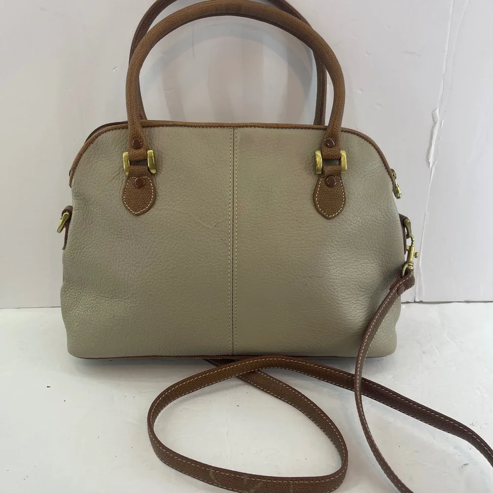 Vintage Liz Claiborne Crossbody Satchel Bag Medium Beige Tan Leather 90s Minimal